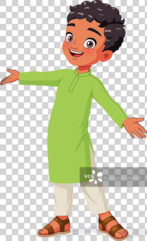 印度男孩张开双臂问候的卡通形象图片素材