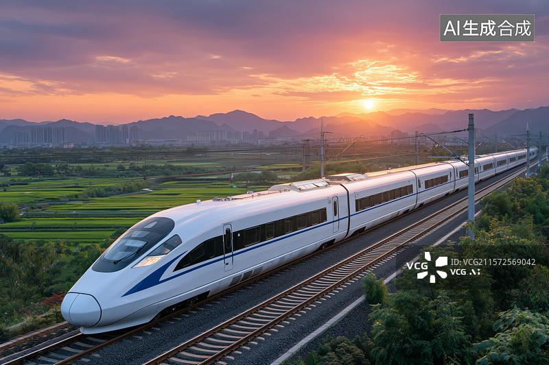 【AI数字艺术】高铁经过美丽的山川图片素材