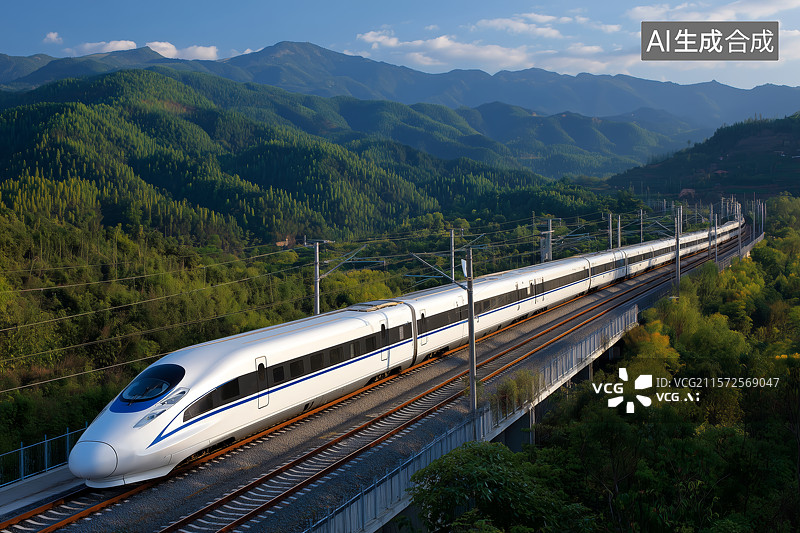 【AI数字艺术】高铁经过美丽的山川图片素材