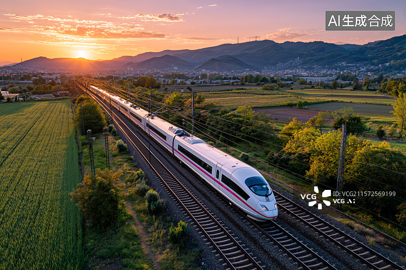 【AI数字艺术】高铁经过美丽的山川图片素材