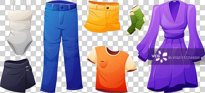 一套多彩的各种亮色衣服图片素材