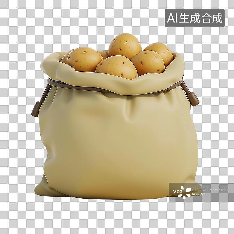 【AI数字艺术】3D渲染，一袋新鲜土豆，马铃薯，蔬菜，食材，丰收，免抠元素图片素材