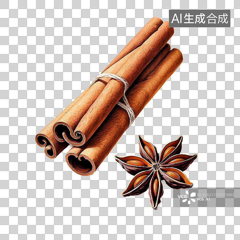 【AI数字艺术】国风手绘插画，八角，茴香，肉桂，中药，中医，辛香料，免抠元素图片素材