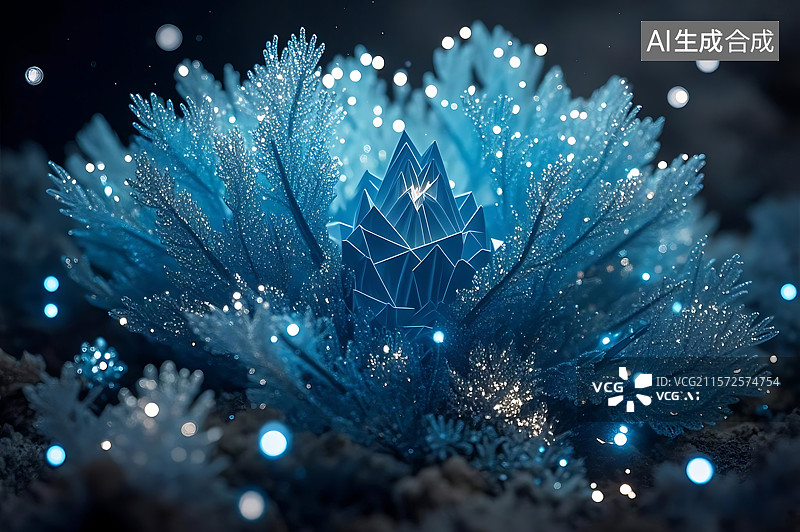 【AI数字艺术】冰晶奇花绽放夜空图片素材