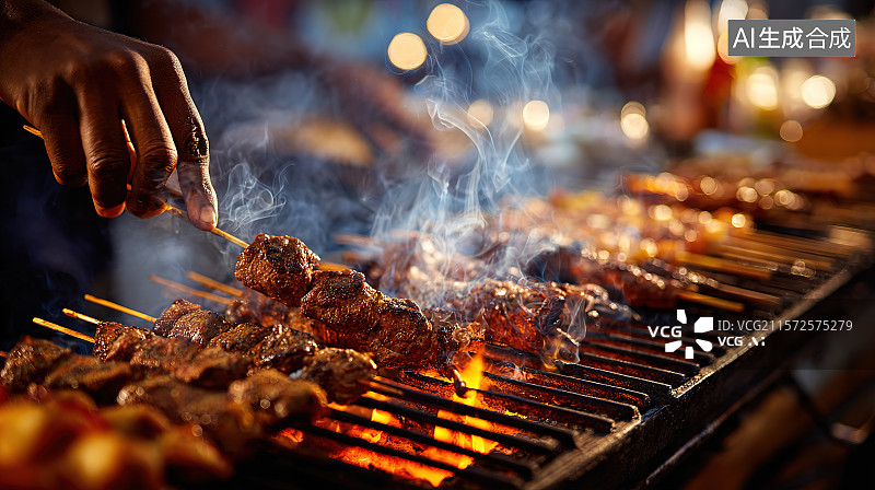【AI数字艺术】夜市夜宵户外露营大排档烧烤烤摊羊肉串特写图片素材