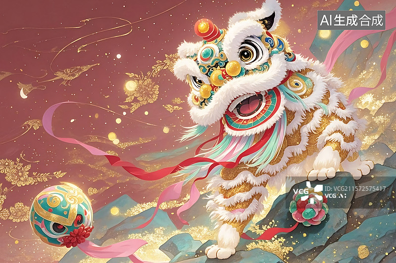【AI数字艺术】金狮瑞兽迎新年图片素材