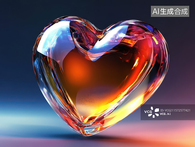 【AI数字艺术】晶莹剔透的心形玻璃艺术品图片素材