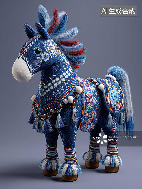 【AI数字艺术】十二生肖——马；动物马素材；马创意产品文创设计手办插画；中国传统手工制作织物马；手工艺品图片素材