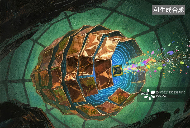 【AI数字艺术】科技球体内部结构与光效展示图片素材