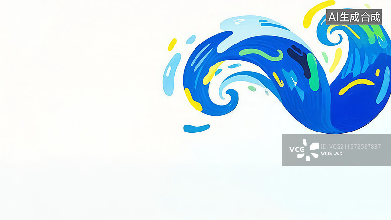 【AI数字艺术】2D卡通右上1蓝色波浪的动态插画图片素材