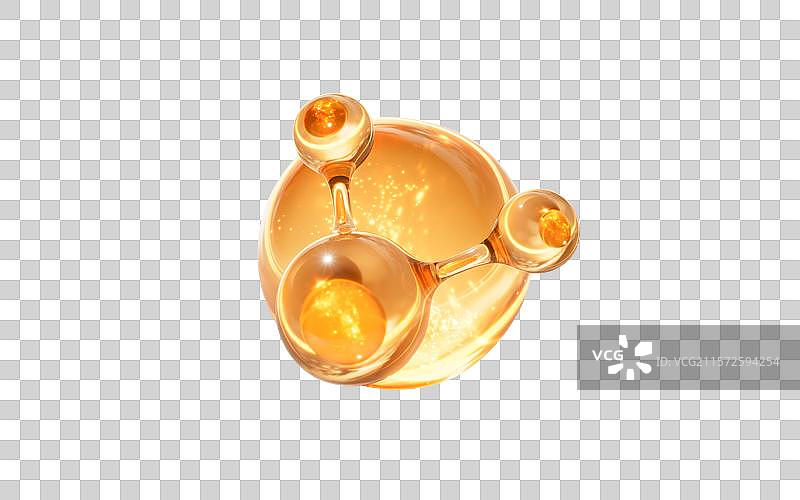 金色分子与透明气泡三维渲染图片素材