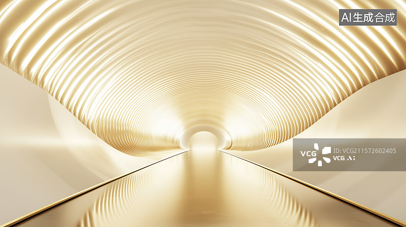 【AI数字艺术】金色螺旋隧道的未来感设计图片素材