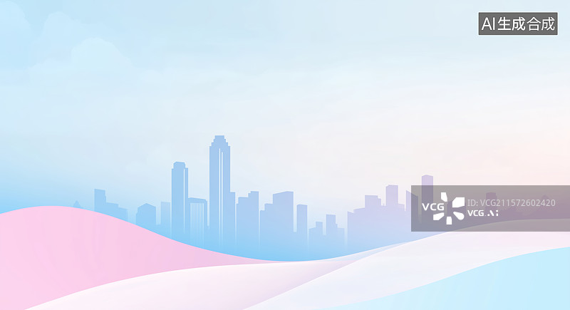 【AI数字艺术】城市剪影与渐变色彩背景图片素材