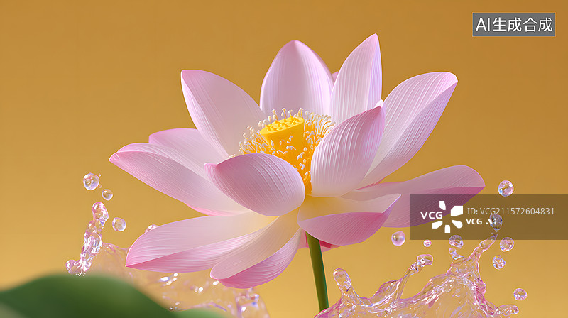 【AI数字艺术】夏日水花中绽放的清新莲花插图图片素材