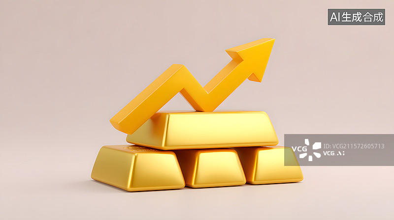 【AI数字艺术】堆叠金条与上升箭头的财务增长插图图片素材