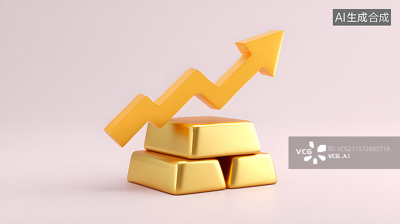 【AI数字艺术】堆叠金条与上升箭头的财务增长插图图片素材