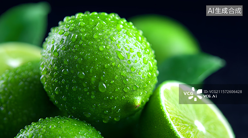 【AI数字艺术】新鲜青柠静物特写插图图片素材