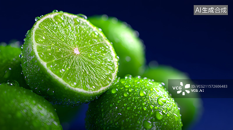 【AI数字艺术】新鲜青柠静物特写插图图片素材
