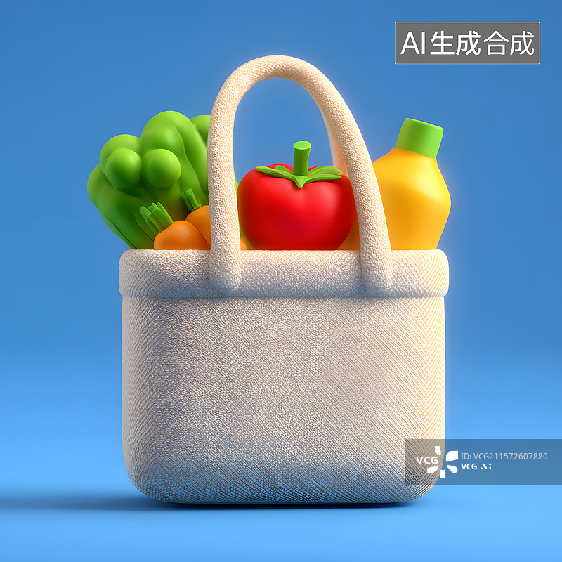 【AI数字艺术】健康食材与购物袋场景插图图片素材