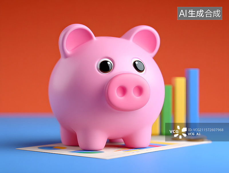 【AI数字艺术】金融理财的小金猪存钱罐三维渲染插图图片素材