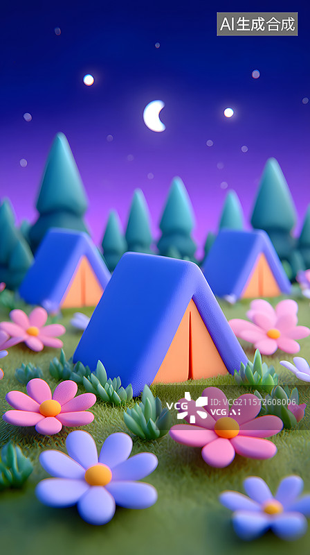 【AI数字艺术】夜晚露营温馨场景插图图片素材