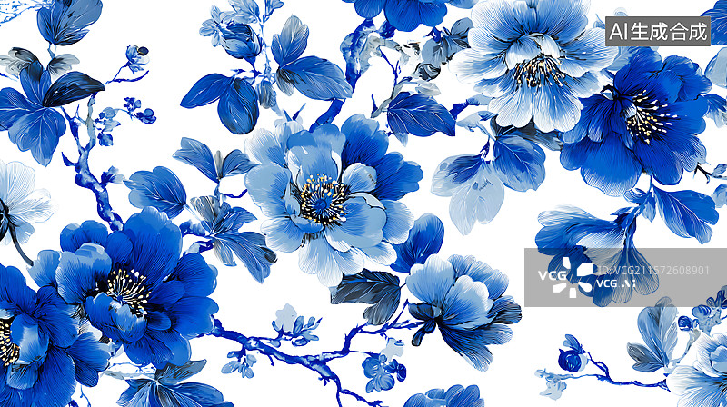 【AI数字艺术】青花瓷 瓷器 花卉图片素材