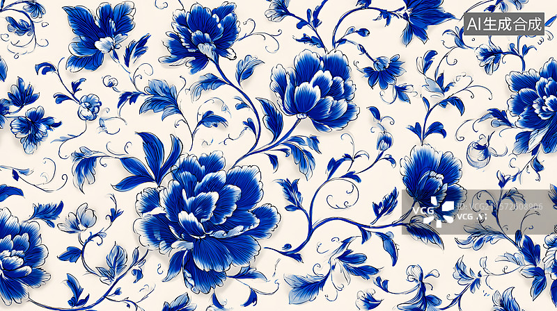 【AI数字艺术】青花瓷 瓷器 花卉图片素材