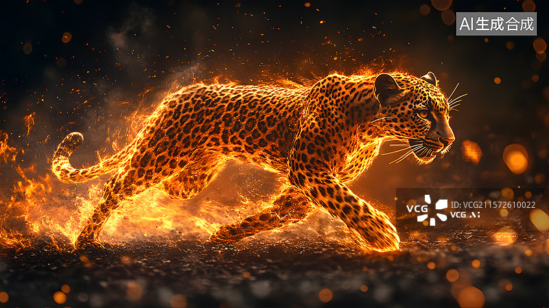 【AI数字艺术】豹的速度燃烧奔跑的豹子图片素材
