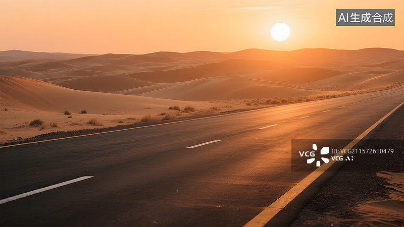 【AI数字艺术】城市夜景道路逆光下的沙漠公路草原山川公路沿海公路等汽车广告旅行背景图图片素材