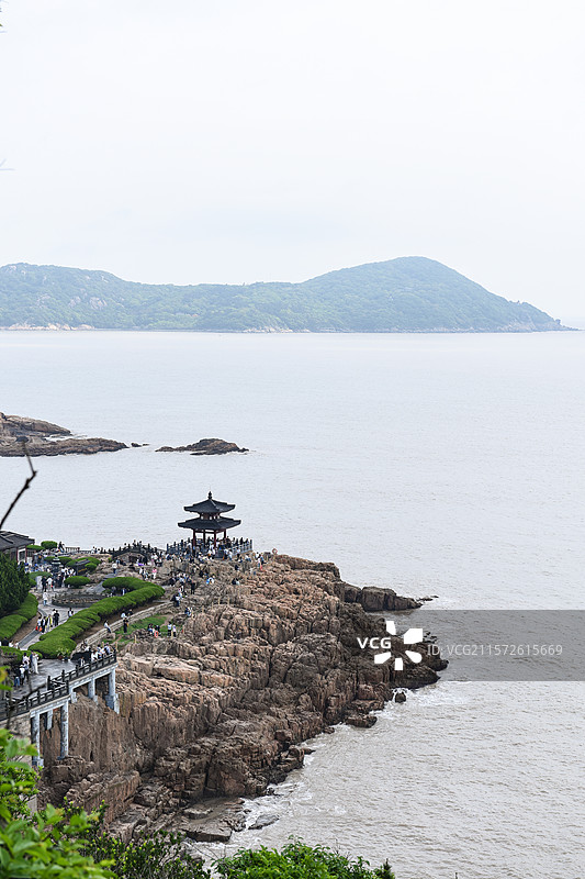 舟山普陀山不肯去观音院古建筑海景风光图片素材
