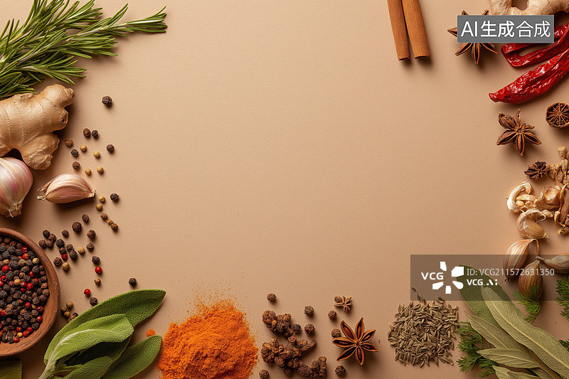 【AI数字艺术】各种香料和草药的排列图片素材