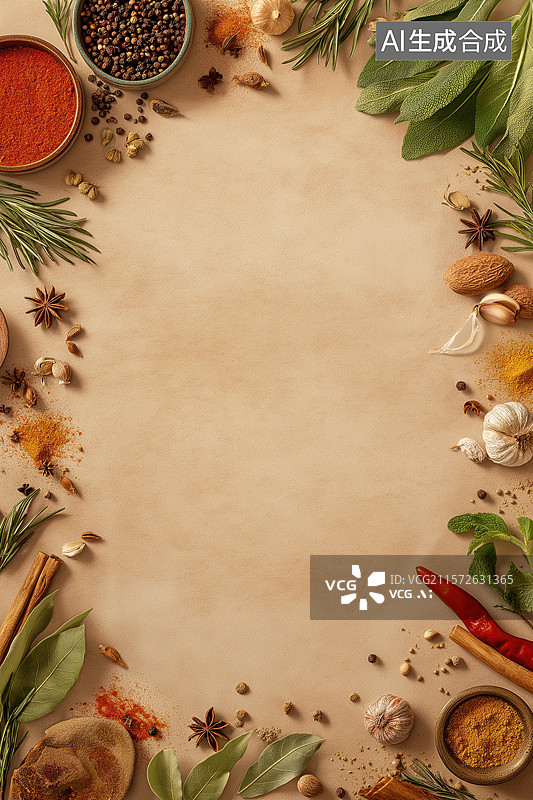 【AI数字艺术】各种香料和草药的排列图片素材