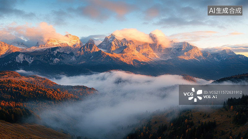 【AI数字艺术】晨曦薄雾山林图片素材