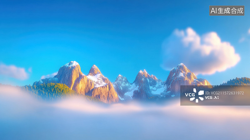 【AI数字艺术】晨曦薄雾山林图片素材
