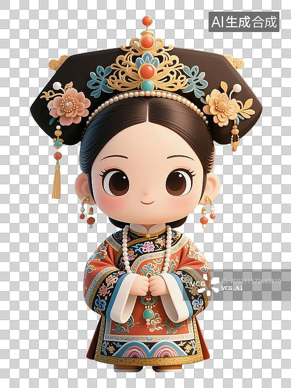 【AI数字艺术】Q版清朝格格女性小人插画图片素材