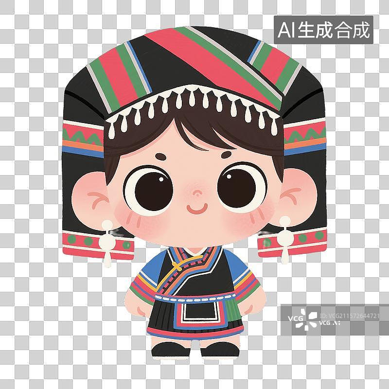 【AI数字艺术】Q版布依族女性少数民族小人插画图片素材