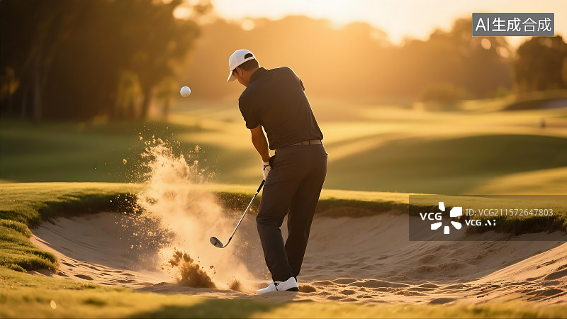 【AI数字艺术】高尔夫沙坑击球 高尔夫球 高尔夫比赛 高尔夫球运动 高尔夫俱乐部图片素材
