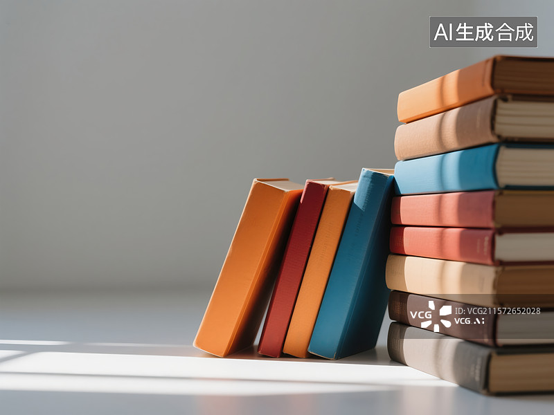 【AI数字艺术】彩韵书叠：静谧求知氛围图片素材