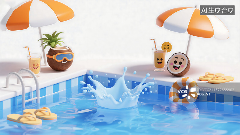 【AI数字艺术】3D夏日泳池嬉戏 场景图片素材