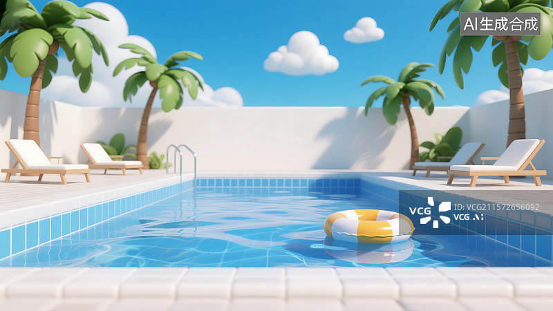 【AI数字艺术】3D庭院泳池场景图片素材