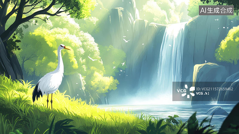 【AI数字艺术】幽谷瀑布仙境图图片素材