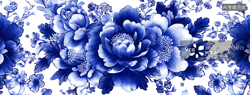 【AI数字艺术】青花瓷花朵图片素材