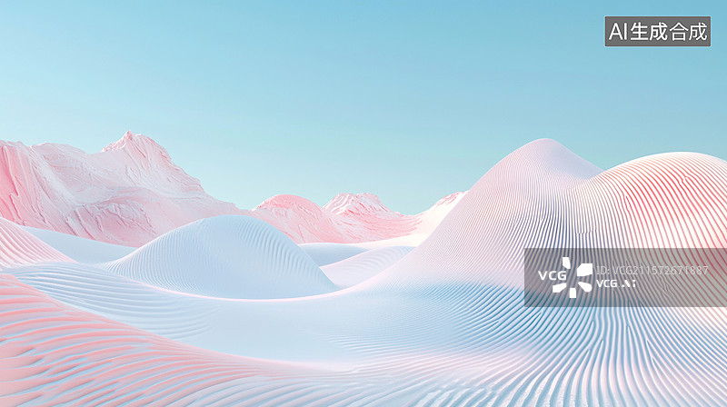 【AI数字艺术】3D山丘线条沙漠禅意风景春天抽象科技时尚清新粉色蓝色山脉治愈系未来感浪漫梦幻宁静汽车广告背景图图片素材