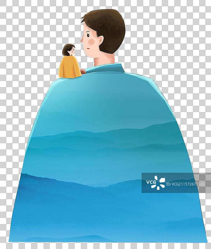 孩子坐在爸爸的肩膀上 父爱如山 父亲的身体是远山的 父亲节人物元素图片素材