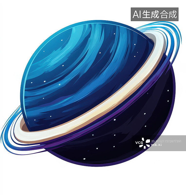 【AI数字艺术】白色背景下的带有星环的行星图片素材