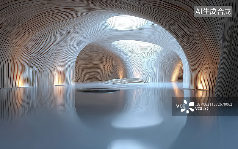 【AI数字艺术】现代木质隧道的抽象空间图片素材