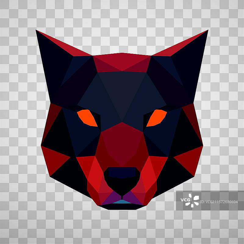 低多边形动物头部，橙色眼睛，背景为紫色图片素材