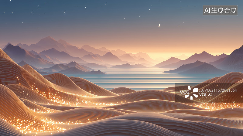 【AI数字艺术】沙漠中的沙丘与山脉景观图片素材