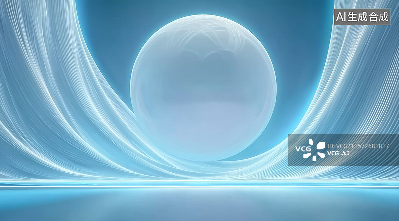 【AI数字艺术】蓝色曲线环绕的透明球体图片素材