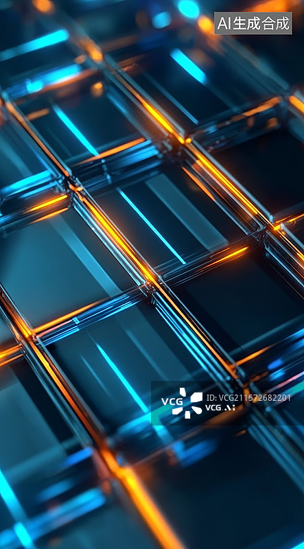 【AI数字艺术】蓝色与橙色交织的立方体结构图片素材